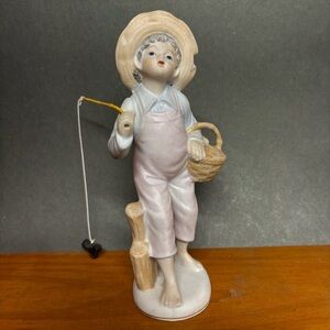 Ucagco Japan Charming Porcelain Boy Figurine with Fishing Rod